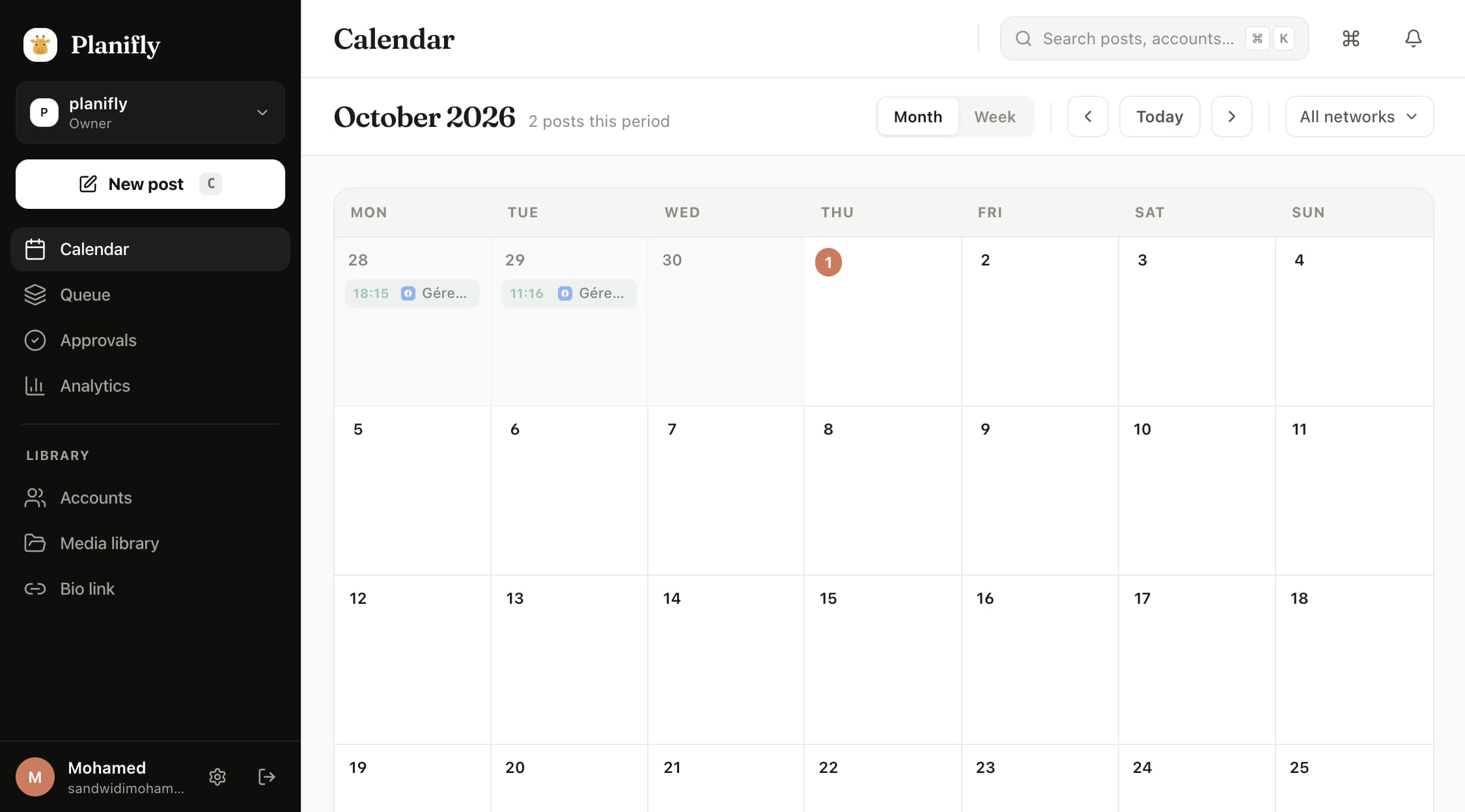 Preview of the Planifly publishing calendar